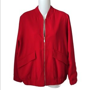 Chico’s Clean Crepe Bomber Jacket Lightweight Red Polka Dot Lining Size 1 - Med